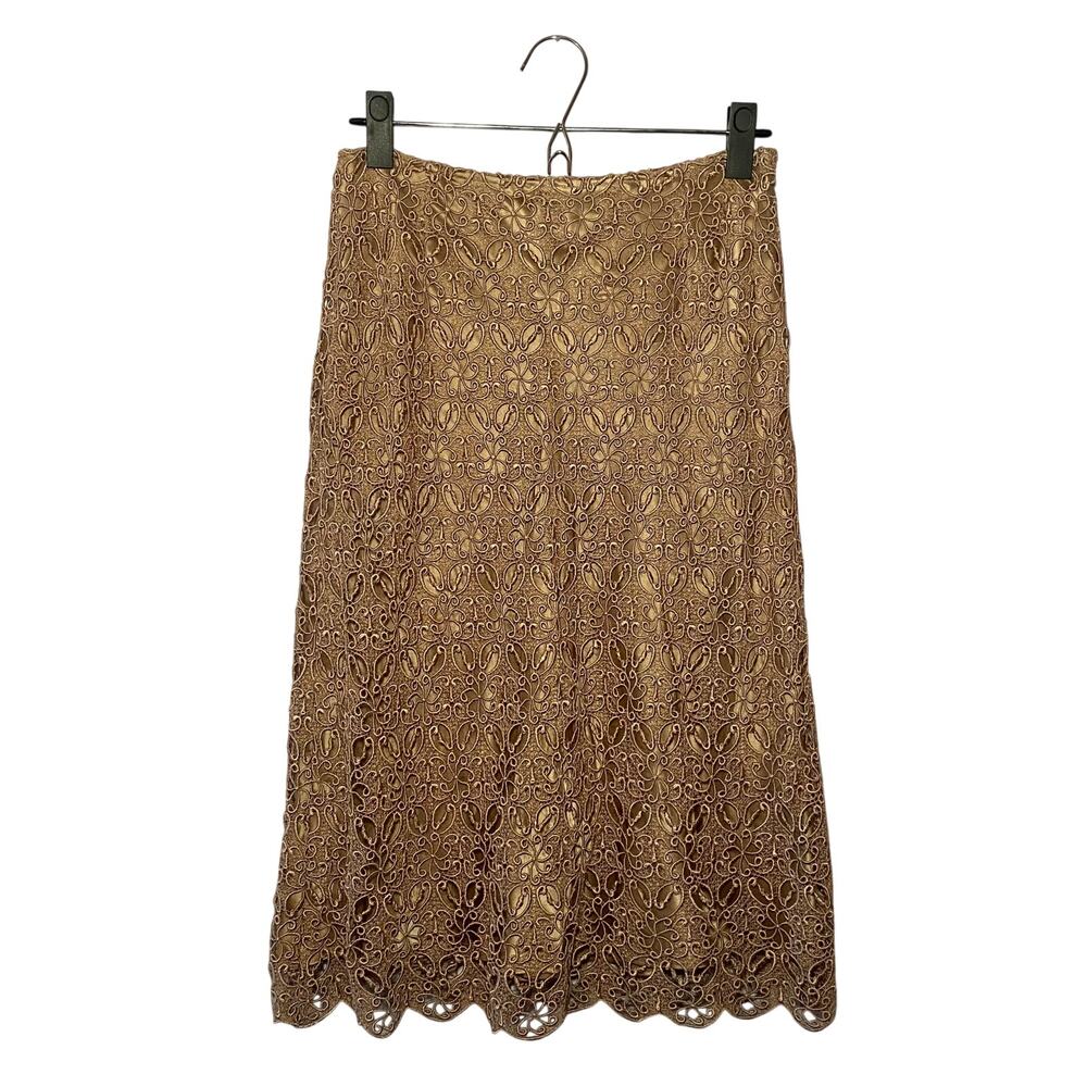 Lafayette 148 New York Brown Tan Lace Pencil Skirt Midi Glam Women's size 2